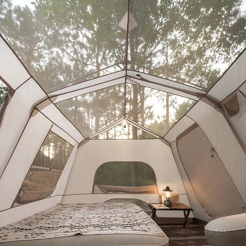 13㎡ Luxury Camping Trip, Outdoor Camping, Two Room Family Tent, Village 13, Automatically Opened  Big Tent Camping