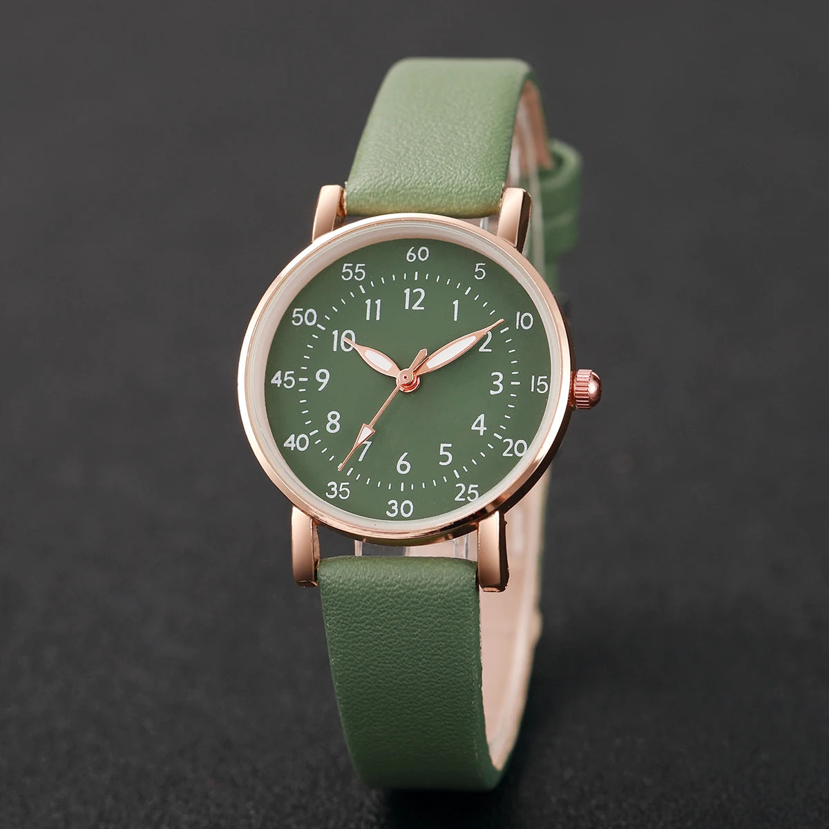 2PCS/Set Women's Watch Fashion Arabic Dial Leather Band Quartz Watches Flower Bracelet Set