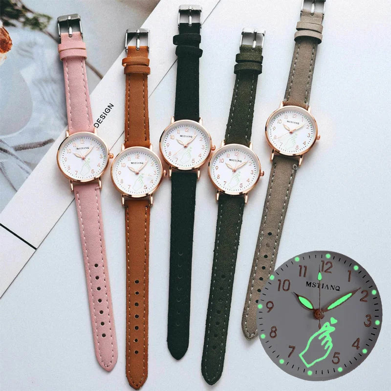 Women's Luminous Watches Night Glowing Casual Small Dial Ladies Finger Heart Watch Fashion Girls Pink Quartz Wristwatches Gifts