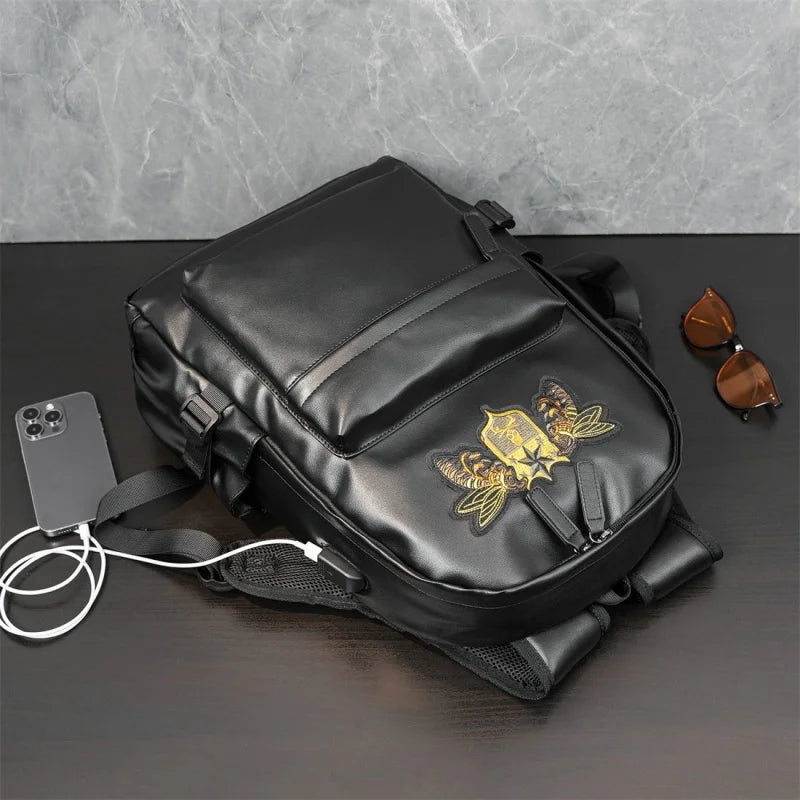 Fashion Embroidery Men's Backpack USB Charging Travel Large Capacity Student School bag Casual Male Laptop Bag