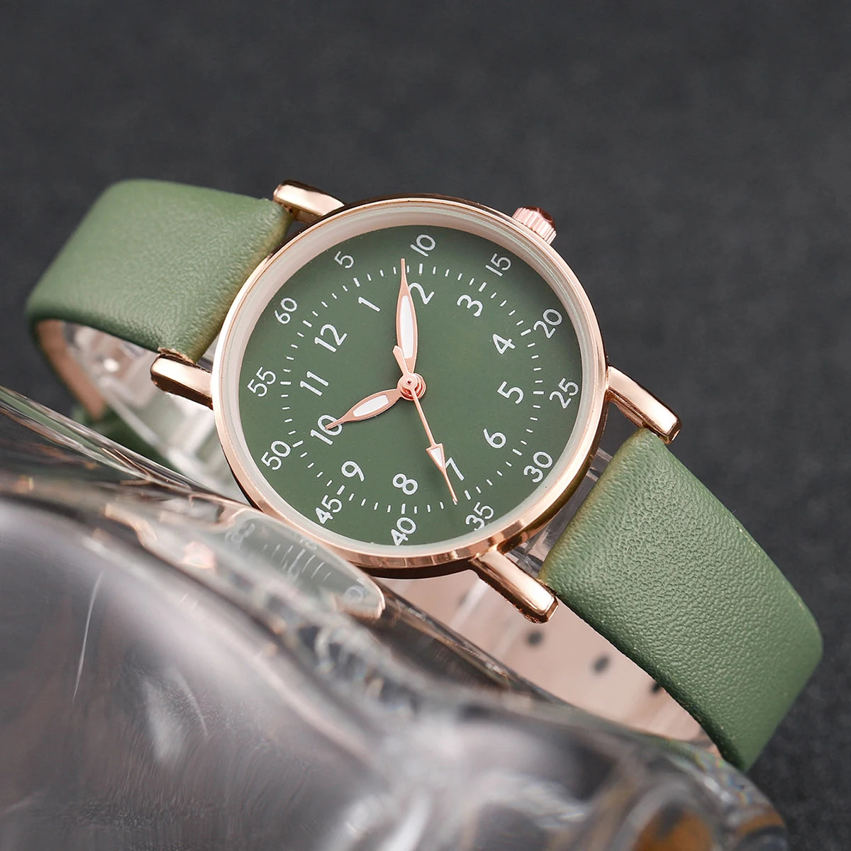 2PCS/Set Women's Watch Fashion Arabic Dial Leather Band Quartz Watches Flower Bracelet Set