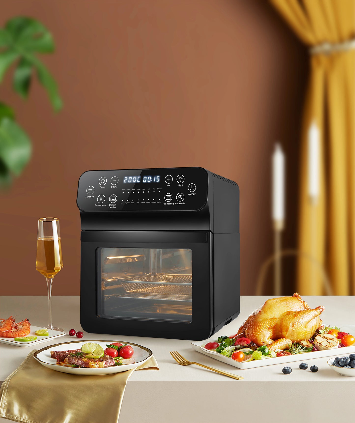 Digital Air Fryer 15L Chicken Without Oil Stainless Steel Toaster Oven Machine Steam Pressure Electric Deep Air Fryer