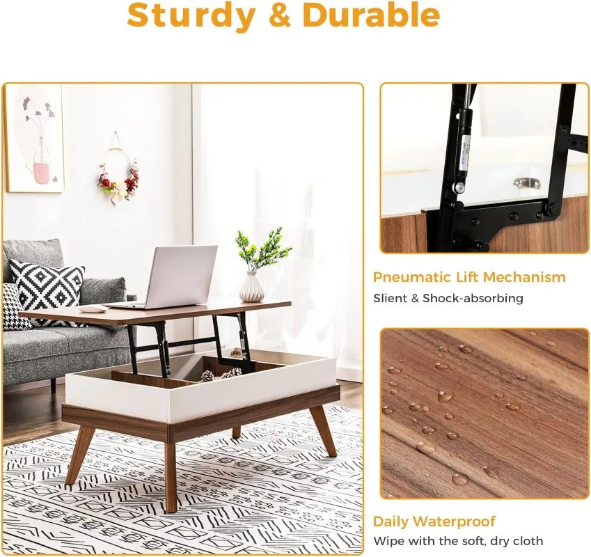 Lift Top Coffee Table, Easy-to-Assembly Center Table with Hidden Storage Compartment, Dining Table for Living Room /Home Office