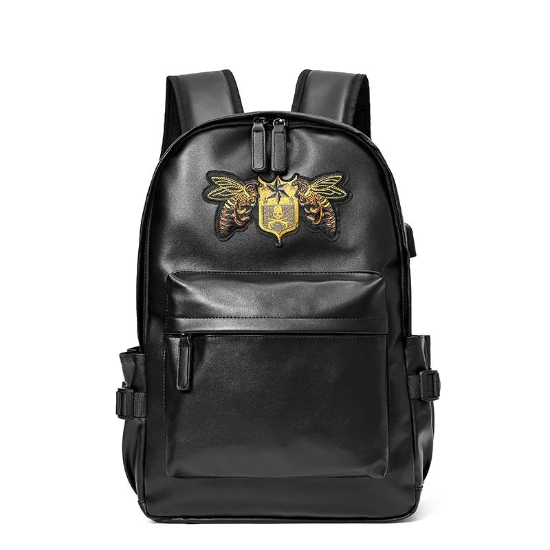 Fashion Embroidery Men's Backpack USB Charging Travel Large Capacity Student School bag Casual Male Laptop Bag
