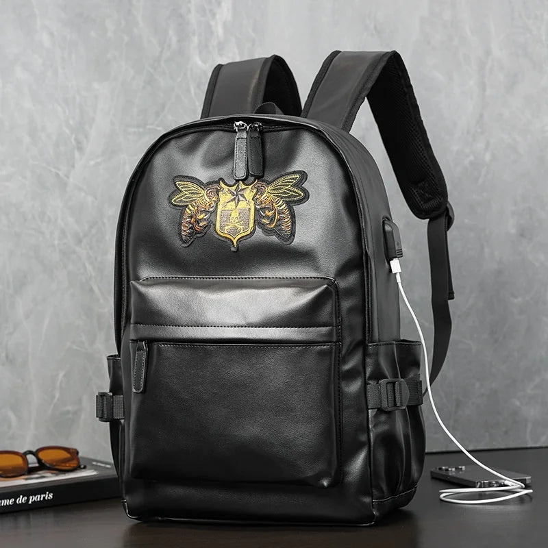 Fashion Embroidery Men's Backpack USB Charging Travel Large Capacity Student School bag Casual Male Laptop Bag